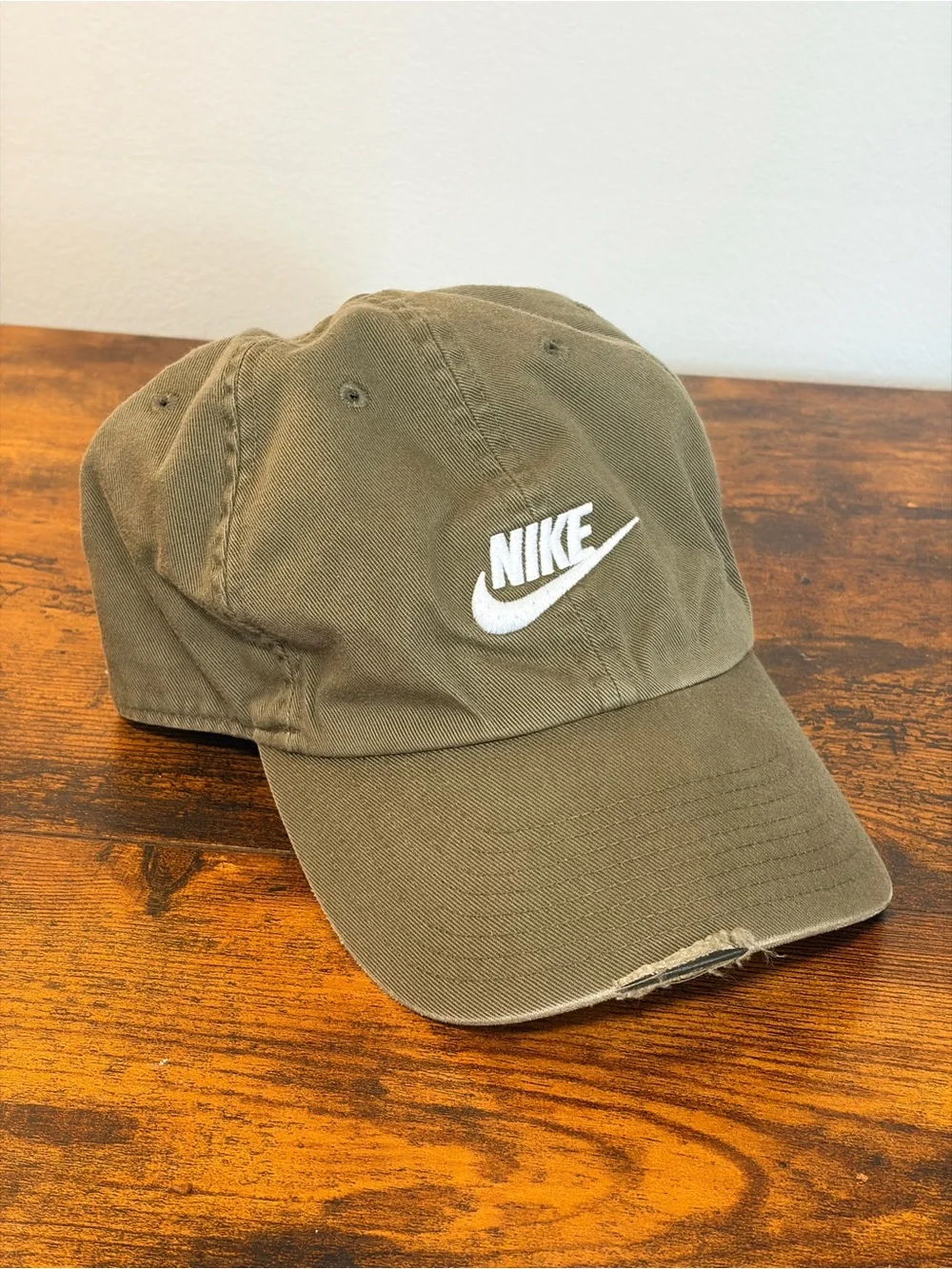 Nike Olive Green Cotton Dad Hat with White Embroidered Swoosh